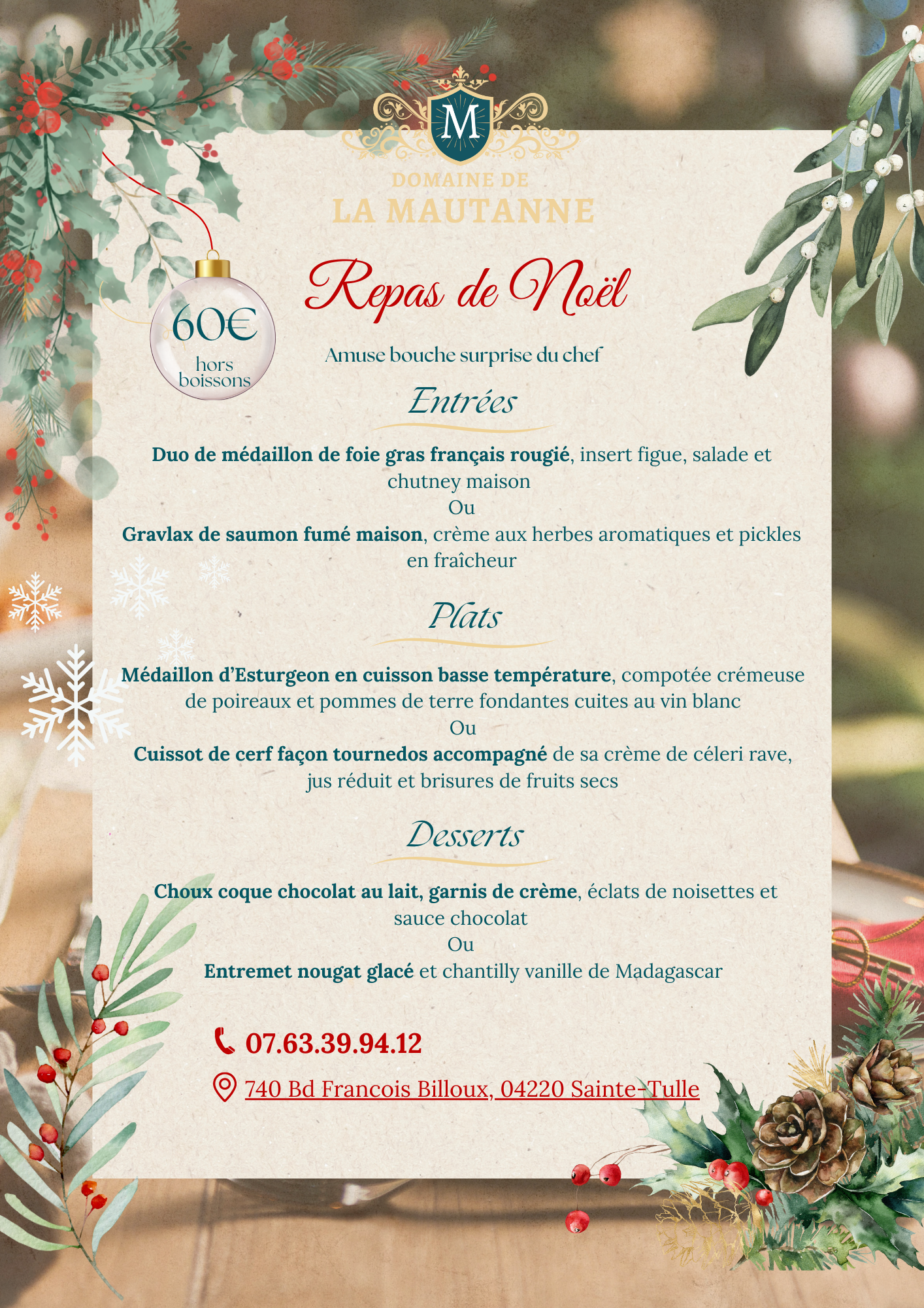 menu de noël